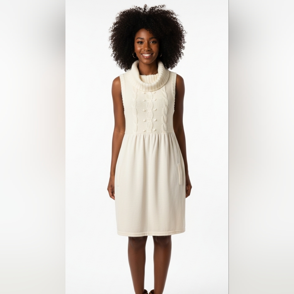 Confess Cream Sleeveless Turtleneck Sweater Dress Medium